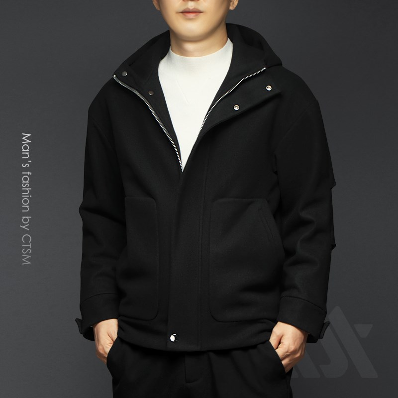 冬季男士羊毛连帽卫衣外套毛呢羊绒大衣加厚呢子冬装2024新款男装