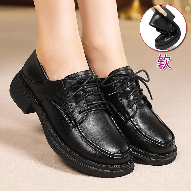 黑色真皮女鞋中年女士系带皮鞋高跟鞋深口单鞋软底中老年妈妈鞋子,女鞋,深口单鞋,淘宝优惠券,粉丝福利购,淘宝优惠卷