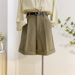 五分裤 卡其西装 中裤 女春夏高腰a字阔腿显瘦百搭垂感休闲西裤 短裤