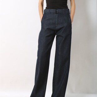 100%棉无弹小众复古锥形腰带镰刀牛仔长裤 女 子梨形萝卜哈伦老爹裤