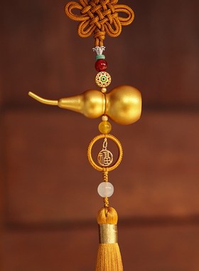铜葫芦挂件空心装朱砂红色门口入户门客厅纯铜纯黄铜福禄中国结