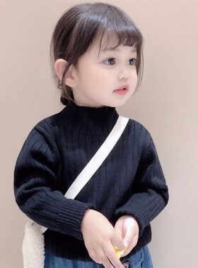 女童毛衣加绒加厚儿童秋冬韩版半高领纯色宝宝套头上衣童装打底衫