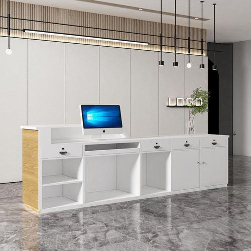 弧形收银台公司前台柜台服装店美容院吧台培训机构接待台简约现代