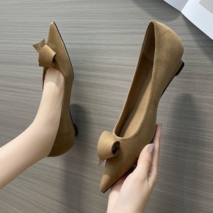 高级感小众尖头浅口高跟鞋 时尚 2025年新款 女春季 棕色3cm平底单鞋