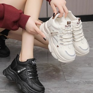 透气休闲 春秋皮面小个子内增高女鞋 老爹鞋 女增高厚底轻便2024新款