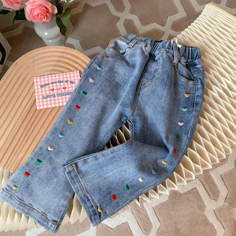 女小童装裤子子爱心2023新款童装裤子女宝宝牛仔裤韩版洋派女童喇,童装/婴儿装/亲子装,裤子,淘宝优惠券,粉丝福利购,淘宝优惠卷