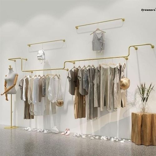 服装店挂衣架上墙网红展示架新款创意不锈钢女装货架落地式展厂家