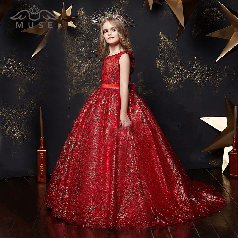 儿童晚礼服公主裙主持人大红色女童长拖尾女孩模特走秀演出服洋气,童装/婴儿装/亲子装,儿童礼服,淘宝优惠券,粉丝福利购,淘宝优惠卷