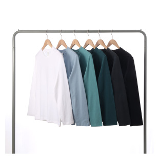 2021秋季新款210克冷色系上衣打底圆领全棉纯棉长袖T恤男 女常规