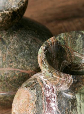 雨林绿大理石材组合花器烛台装饰精致摆件天然石材趣味造型定制意