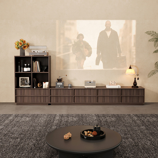 中古风小户型落地柜电视柜客厅家用组合一体轻奢靠墙储物边柜定制