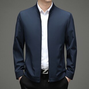 中年男士外套薄款夹克衫春秋季行政中老年爸爸装立领商务休闲上衣