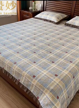 法式纯棉棉花砂洗床盖三件套全棉夹棉床单冬季202T3年新款四季通