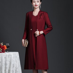 十月儿子结婚妈妈婚礼服喜服大码春秋季喜婆婆婚宴装两件套装