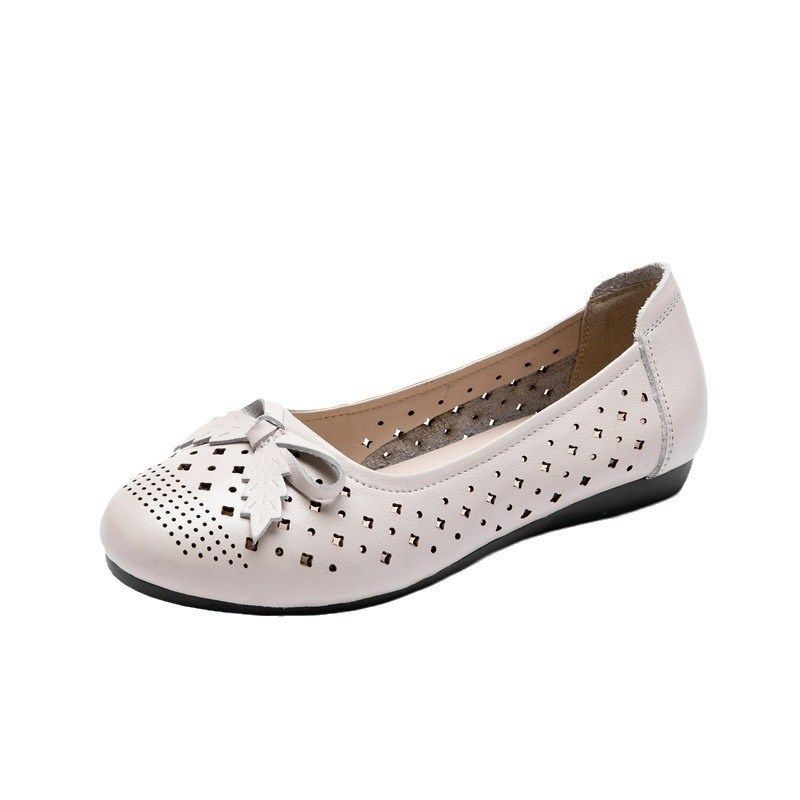 高端品质夏季中年女士真皮镂空透气洞洞鞋妈妈浅口休闲软底凉鞋女,女鞋,洞洞鞋,淘宝优惠券,粉丝福利购,淘宝优惠卷