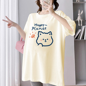 宽松大码 2023新款 遮屁股纯棉韩版 圆领中长款 t恤 孕妇上衣 短袖 夏季