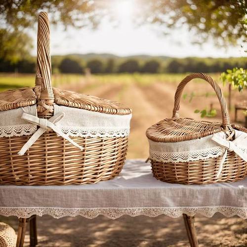 柳编织手提收纳篮户外带盖保温篮