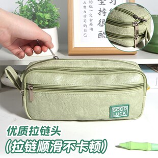 大容量三层笔袋女孩款 2025年新款 简约纯色文具盒小学生用高颜值小