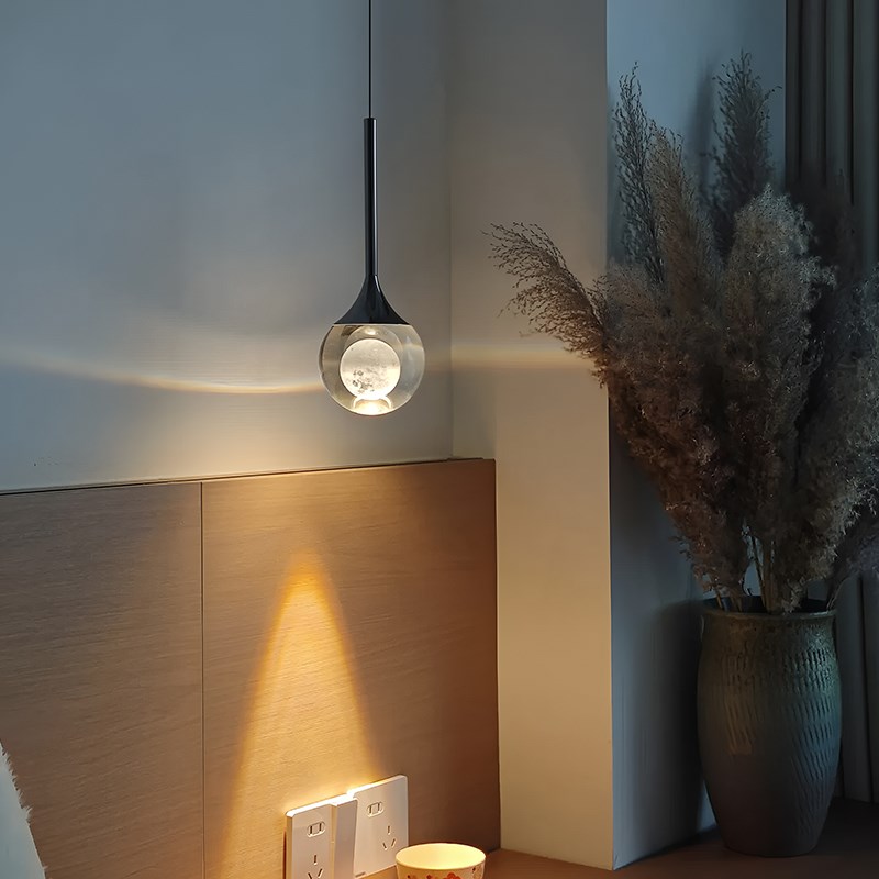 床头吊灯手扫升降个性创意月球现代意式轻奢玄关吊灯主卧室吊线灯