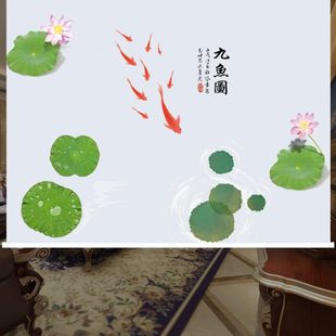 九鱼图卷帘窗帘升降客厅玄关隔断手拉帘免打孔遮光防水 定制新中式