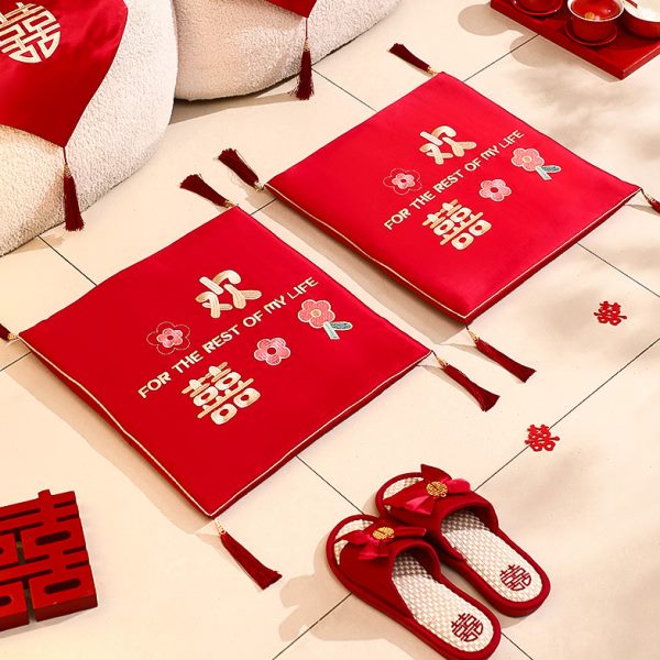 跪垫拜垫结婚喜字敬茶磕头改口一对喜庆红色加厚婚礼新娘坐垫家用