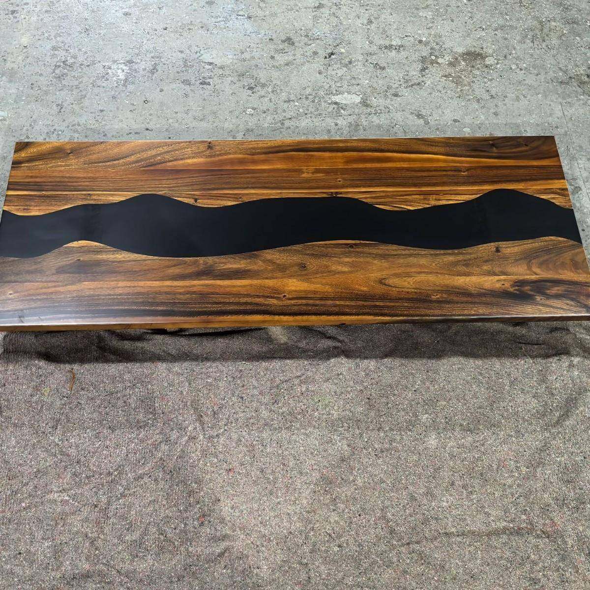 定制客厅纯实木胡桃木树脂大板桌定做欧式咖啡厅复古餐桌大板桌子