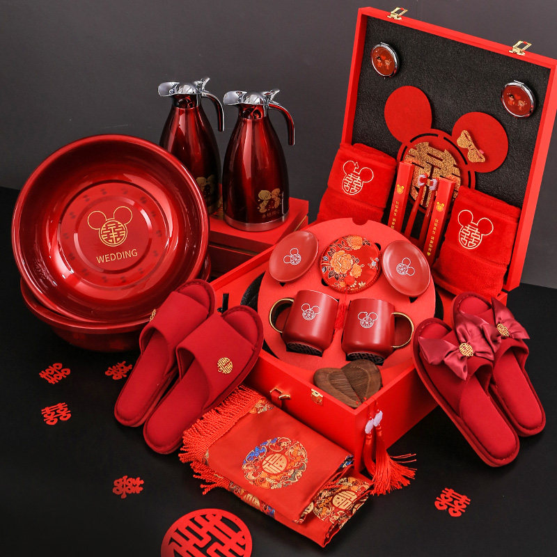 陪嫁装女方结婚用品大全洗漱红盆礼箱喜庆娘家备婚物品全