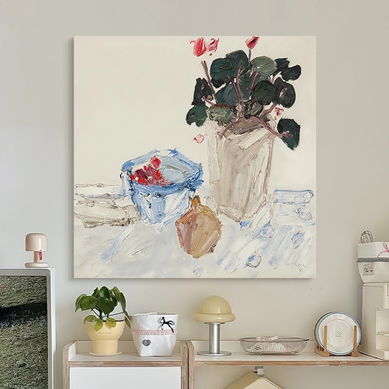物语奶油风挂画轻法式中古斗柜装饰画级感餐桌家居软装