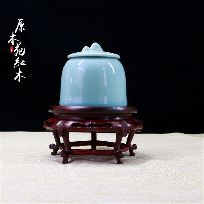 中式红酸枝小花几实木圆形盆景茶壶底座木质工艺品玉器托