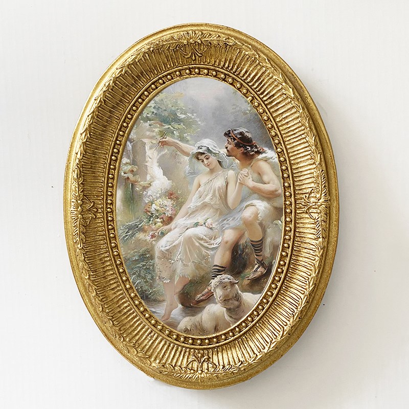 欧式墙面椭圆树脂相框画框装饰壁画沙发背景墙挂画金色桌面摆台图片