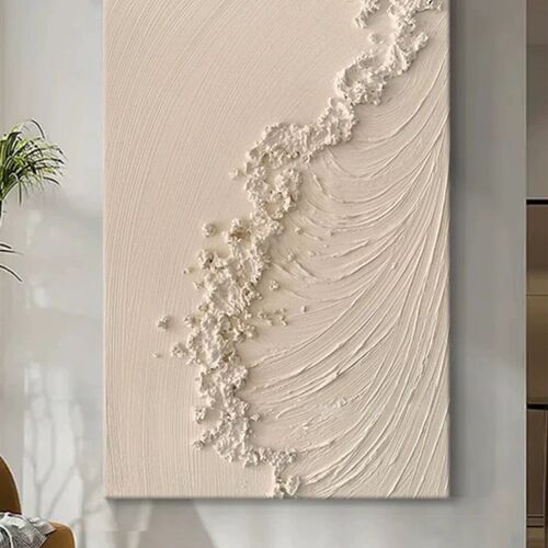 纯手绘抽象油画奶油风极简厚肌理客厅装饰画玄关纯色海浪无框挂画