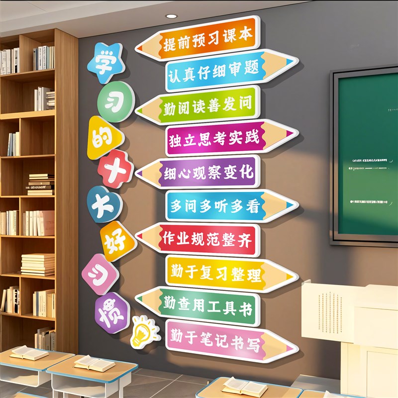 十个好习惯小学初中班级文化墙自习教室布置装饰幼儿园环创贴纸画图片
