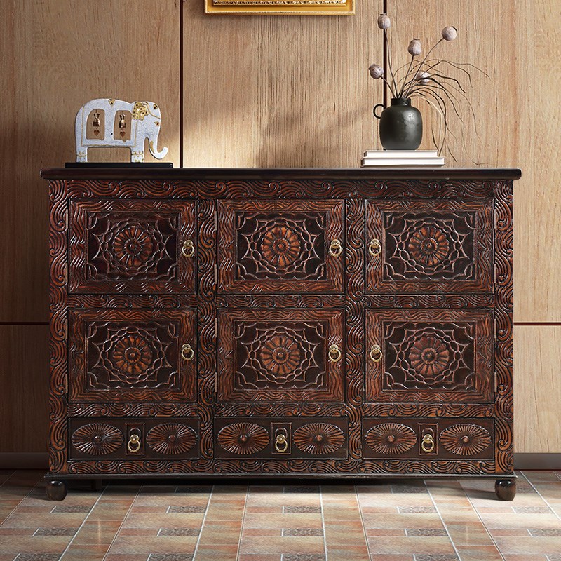 异丽东南亚风格实木入户玄关柜客厅卧室储物柜泰式餐边柜隔断柜