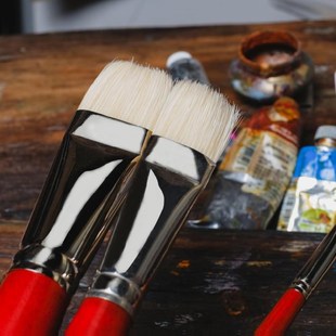 德国Dini达芬奇猪鬃油画笔长杆平头丙烯笔硬毛水粉笔