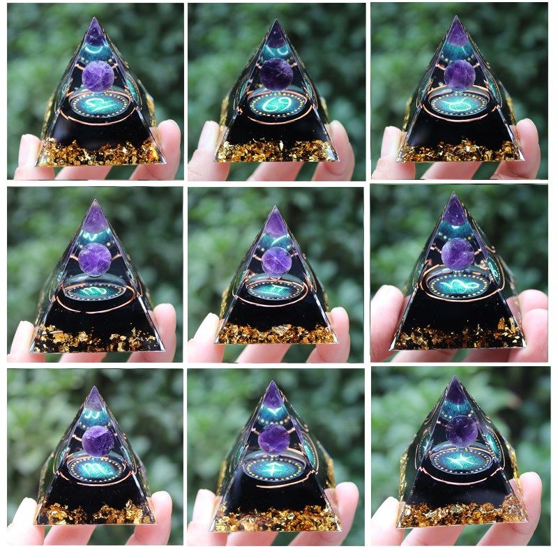 十二星座紫水晶球水晶碎石金字塔树脂手工艺品汽车卧室装饰
