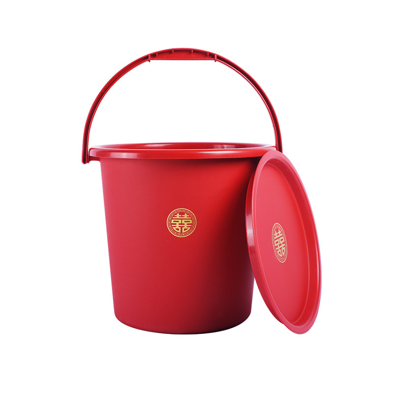 家用大号红色喜桶乔迁新居结婚用品塑料红桶带盖子水桶手提陪嫁婚