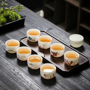 功夫小茶杯厚胎不烫手H家用办公品茗杯茶盏纯色8 羊脂玉白瓷6只装