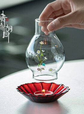 清山胡同禅意玻璃烛台防风蜡烛托中式烛托蜡烛罩浪漫餐桌茶道摆件