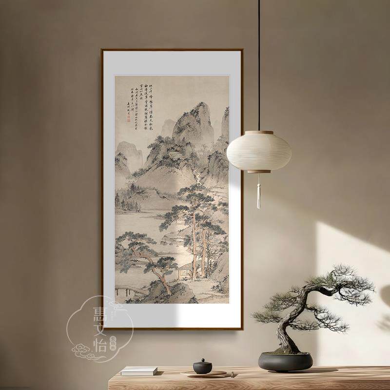 清江幽居图入户正对门玄关客厅墙壁挂画高档茶室山水装饰画新中式