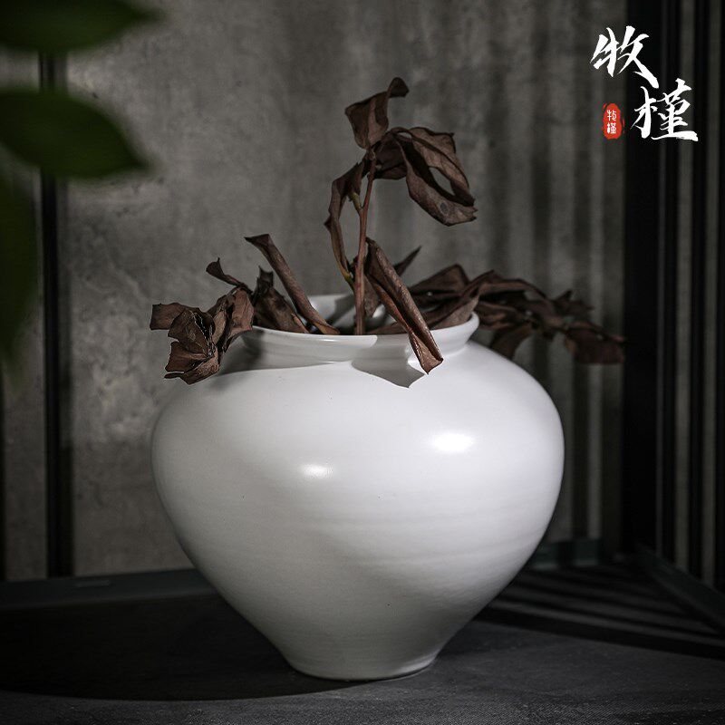 白色陶瓷花瓶景德镇诧寂风装饰摆件客厅花盆家用高档民宿大号盆景