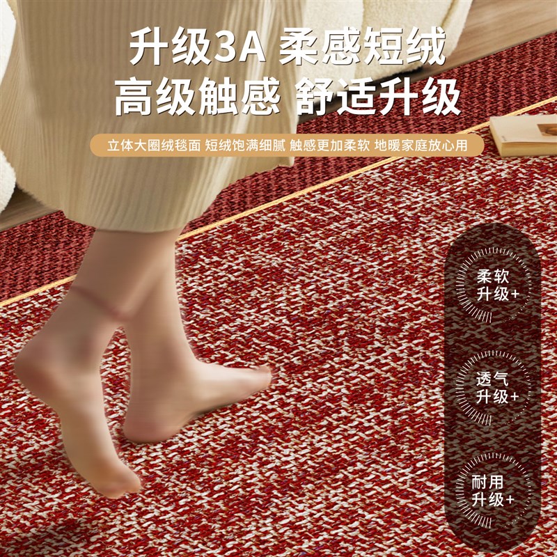 客厅地毯现代简约免洗可擦易打理红色喜庆卧室房间地垫大面积全铺