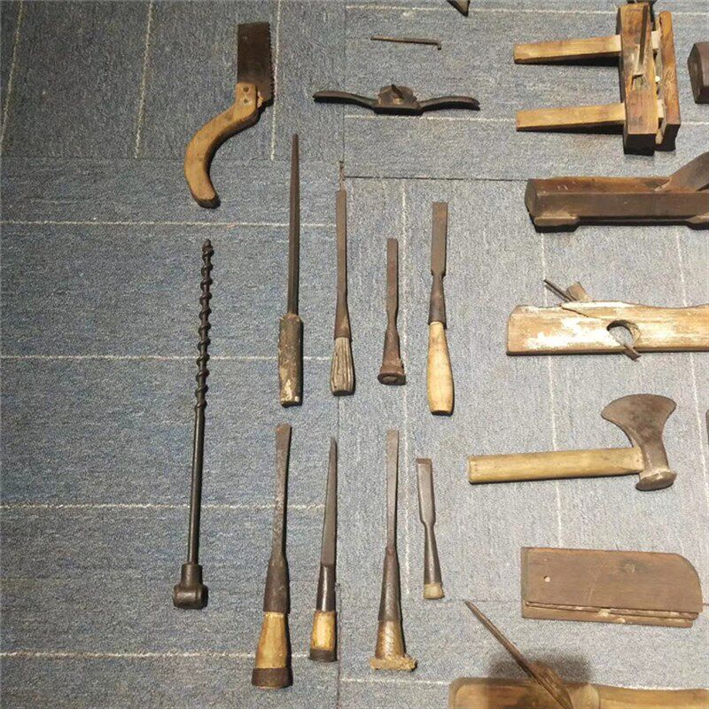 70年代老物件老木匠传统老式木工工具套装鲁班手工刨墨斗装饰摆件