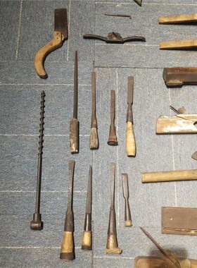 70年代老物件老木匠传统老式木工工具套装鲁班手工刨墨斗装饰摆件