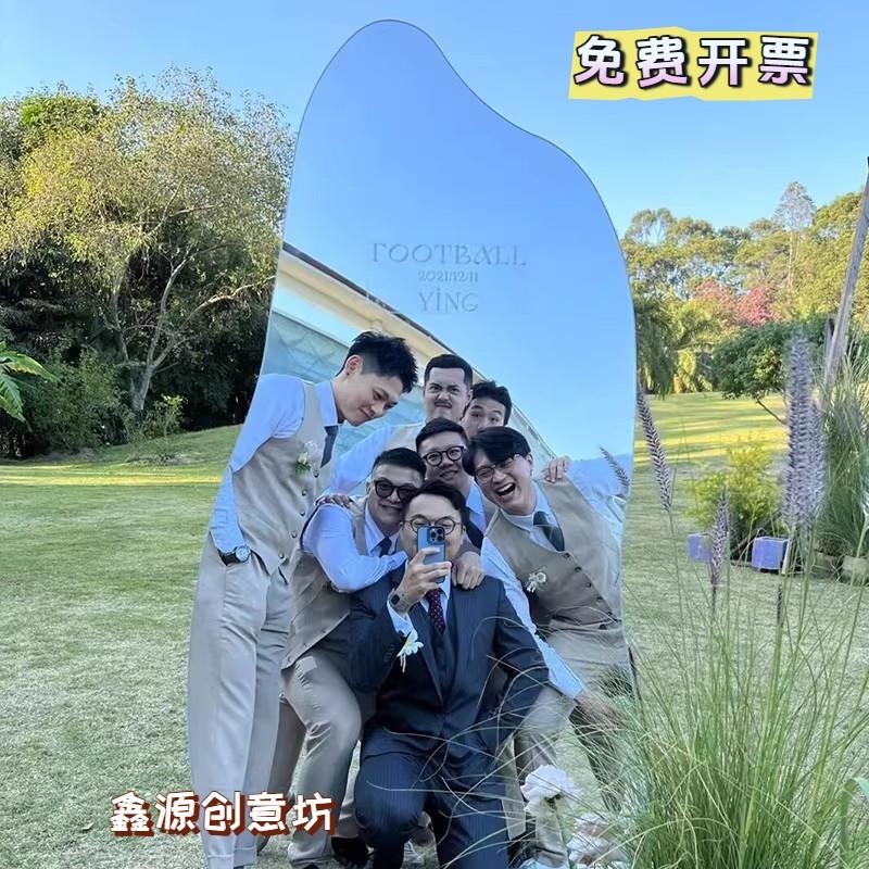婚庆迎宾区花艺迎宾牌装饰不规则异形 DIY鲜花镜子婚礼拍照道具