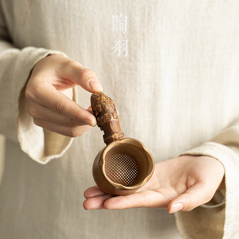 天然竹根打茶漏竹制茶茶叶竹茶器碳化功夫茶具