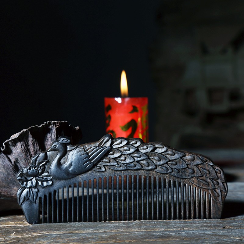 周广胜天然木梳子长发细齿大号按摩头梳整木雕花木梳家用梳子