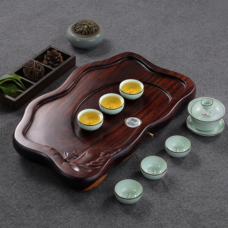 实木茶盘梨木木整块抽屉式水式长方形圆形大小号山友茶具