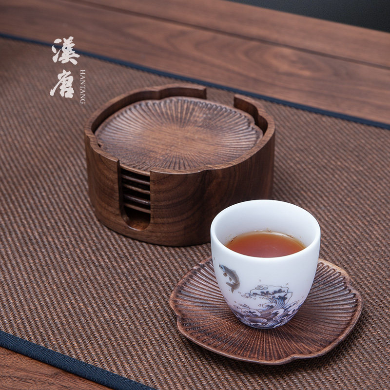 汉唐胡桃木杯垫盘功夫茶杯防滑杯防烫隔热垫茶具茶道