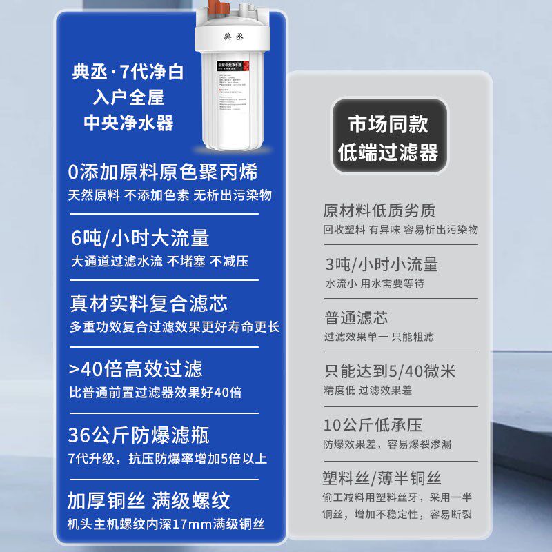 大白瓶前置中央净水器家用胖蓝瓶自来水全屋大除氯阻垢