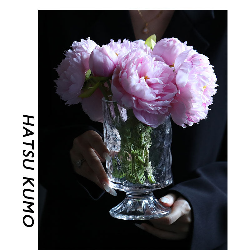 海棠花开 人间春色早中古玻璃花瓶高台花器 国潮tyle插花花盆